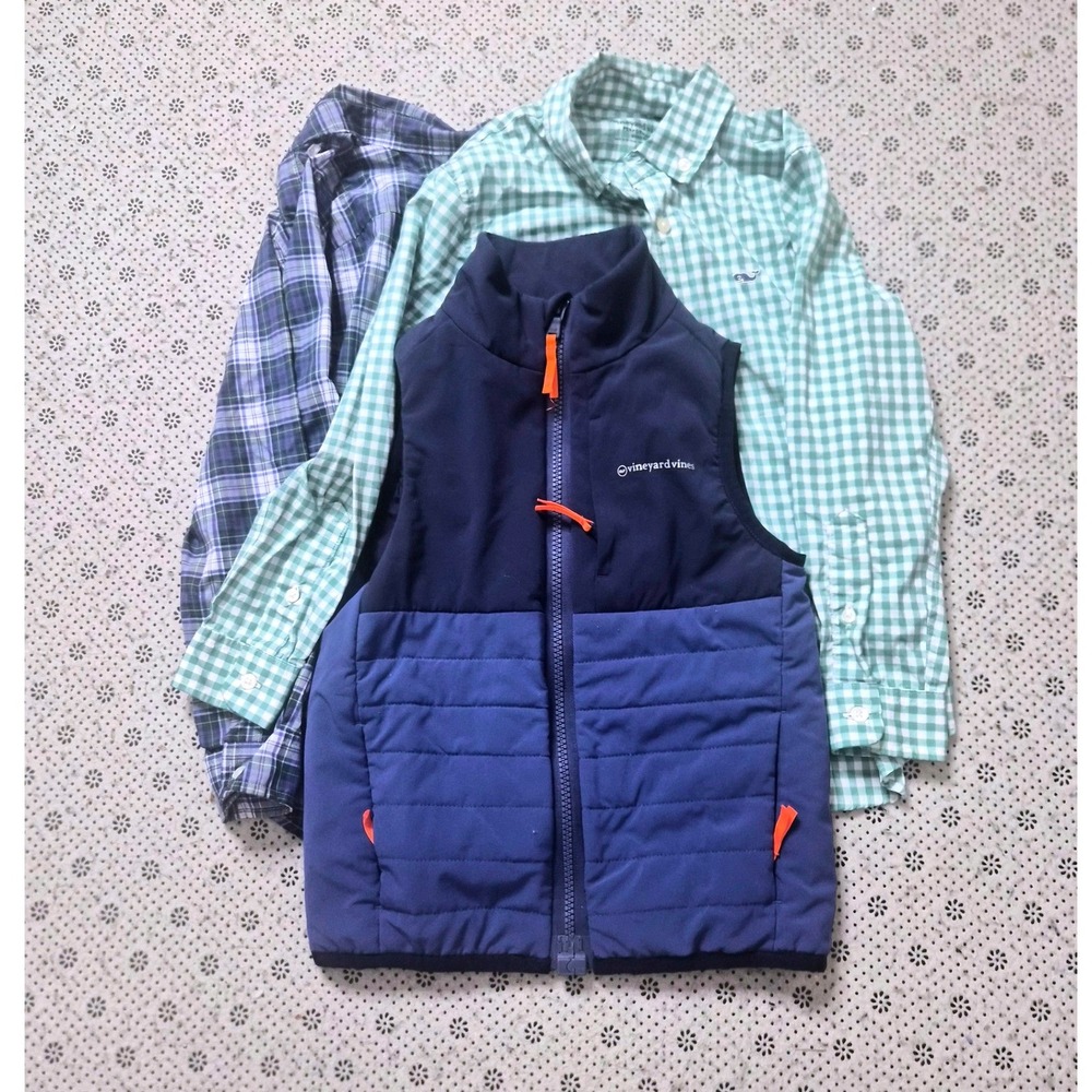 Vineyard Vines Boys Size 6 Bundle Marine Air Vest & 2 Performance Whale Shirts